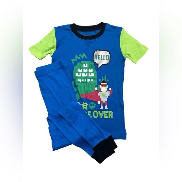 Boys GAME OVER 2 Piece Snug Fit Pajama Set Sz 10 - Picture 1 of 3